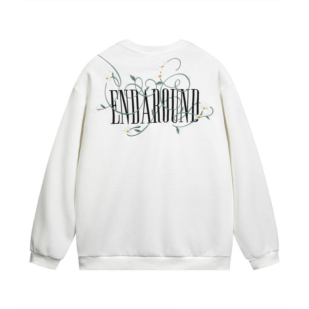 Gothic Letter Floral Embroidered Sweater Men