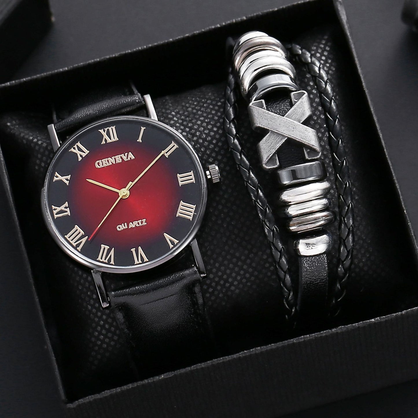 Leather Belt Men's Watch Fashion Business Gift Set