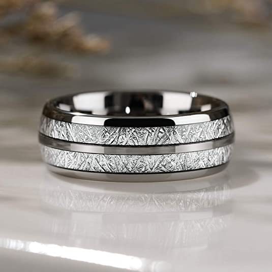 Men's 8mm Double Slot Patch Stainless Steel Ring