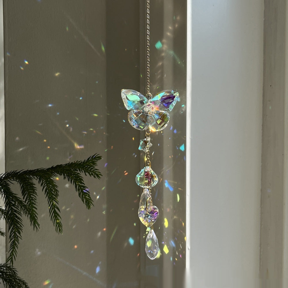 Garden Decoration Window Hanging Hand-knitted Butterfly Dragonfly Crystal Pendant