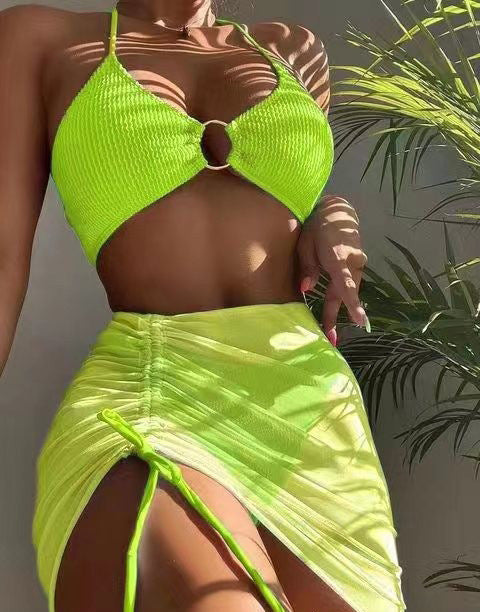 3pcs Halter Bikini Summer Fashion Personalized Three-point Beach Swimsuit For Women