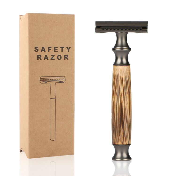 Rust-proof metal safety razor with bamboo handle