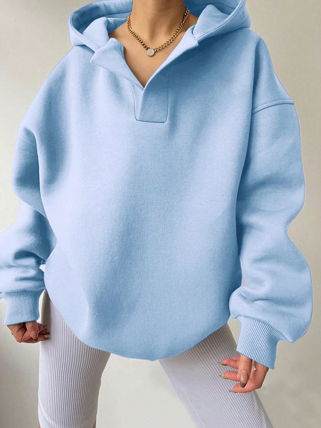 Women's Solid Color Long Sleeve Hooded Solid Color Loose Sweater