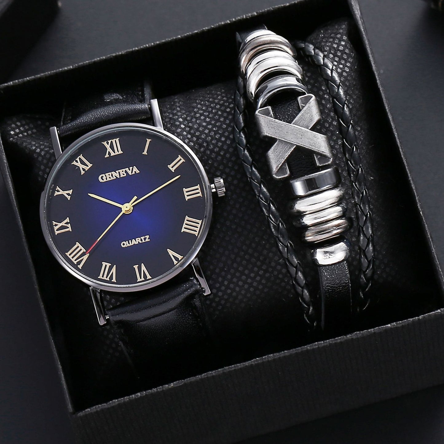 Leather Belt Men's Watch Fashion Business Gift Set