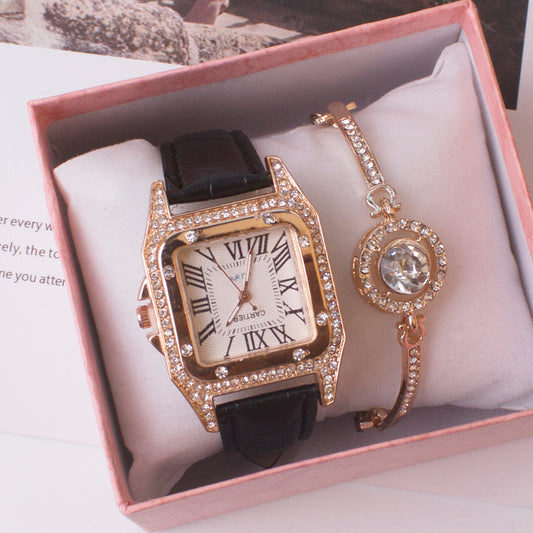 Square Watch Rhinestone Women's Gift set