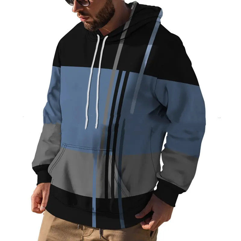 Men's Hooded Printed Sports Plus Size Pullover Sweater