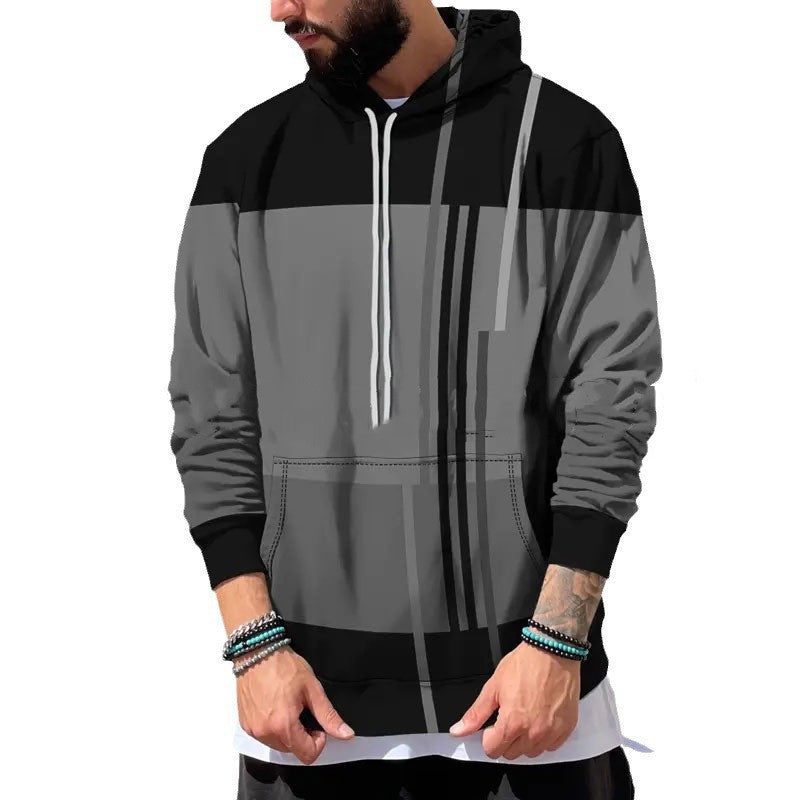 Men's Hooded Printed Sports Plus Size Pullover Sweater