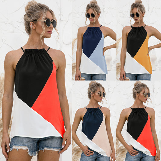 Hot Sale Halterneck Strap Contrast Color Vest