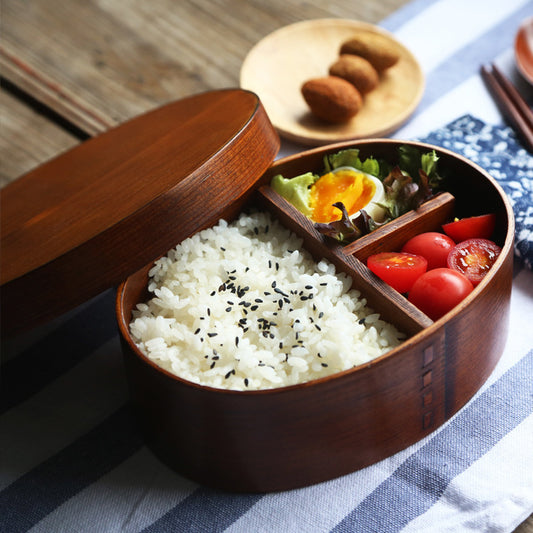 Round Brown Wooden Bento Box