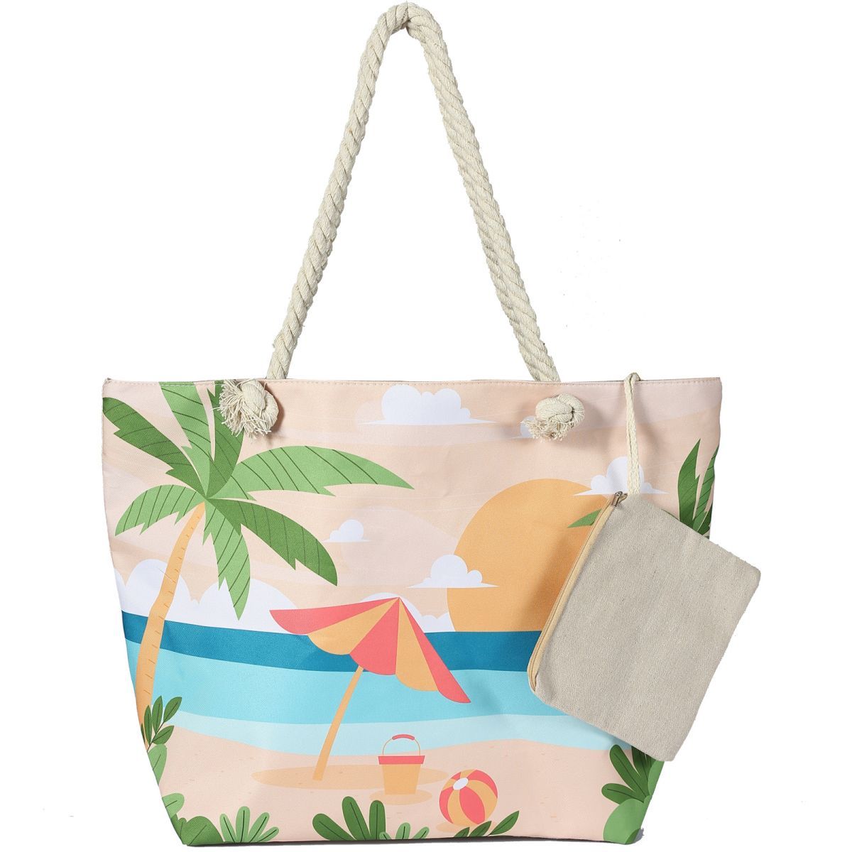 Canvas Beach Tote Bag For Women Waterproof Large Travel Beach Bags With Zipper Reusable Grocery Shopping Bags