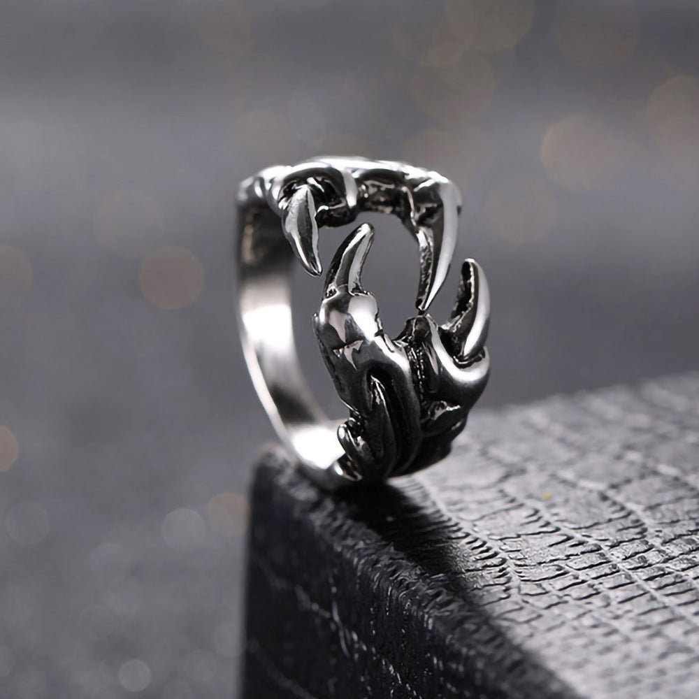 Men's Domineering Open Dragon Claw Ring Punk Chrome Jewelry Titanium Steel Dragon Claw Heart Party Rings For Men