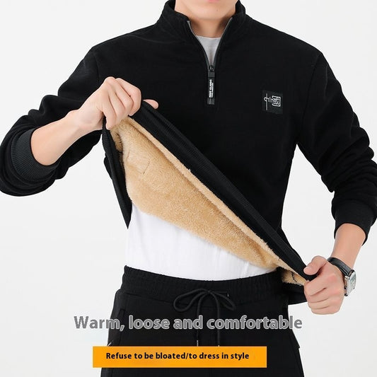 High Quality Fleece-lined Thick Lambskin Sweater Men