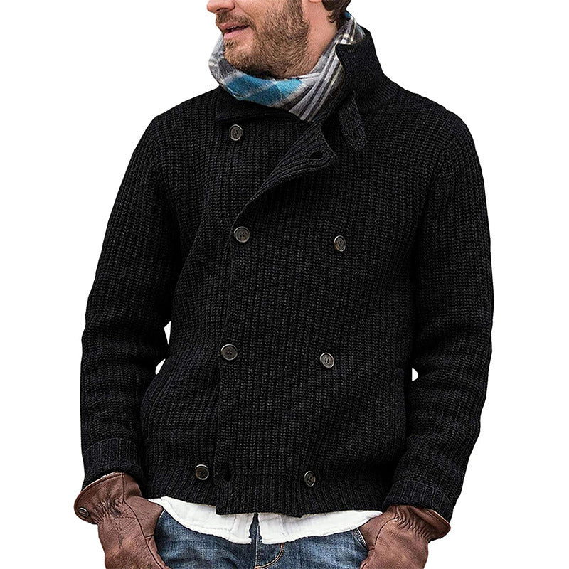 Solid Color Button Knitted Double Breasted Sweater