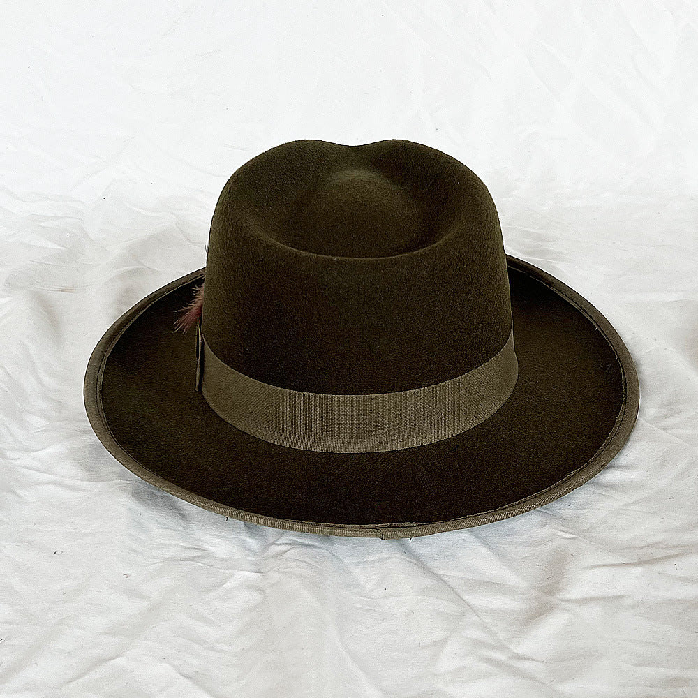 Handmade Feather Top Hat Big Head Circumference Men Elegant Gentlemen's Hat