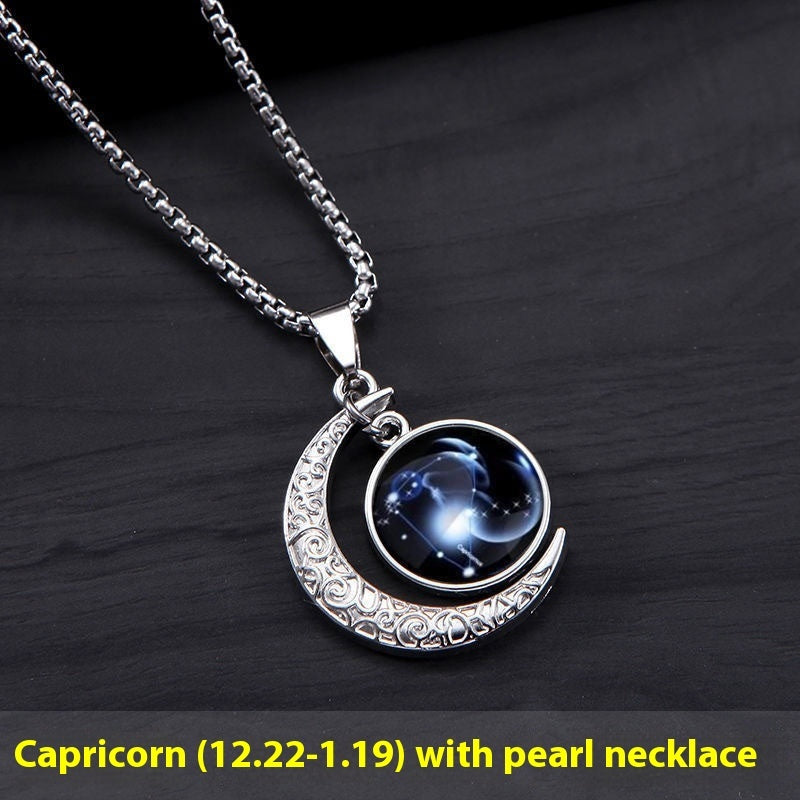 12 Constellation Moon Star Glowing Necklace Charm Jewelry Women Pendant Hollow Luminous Stone Pendant Necklace Gift