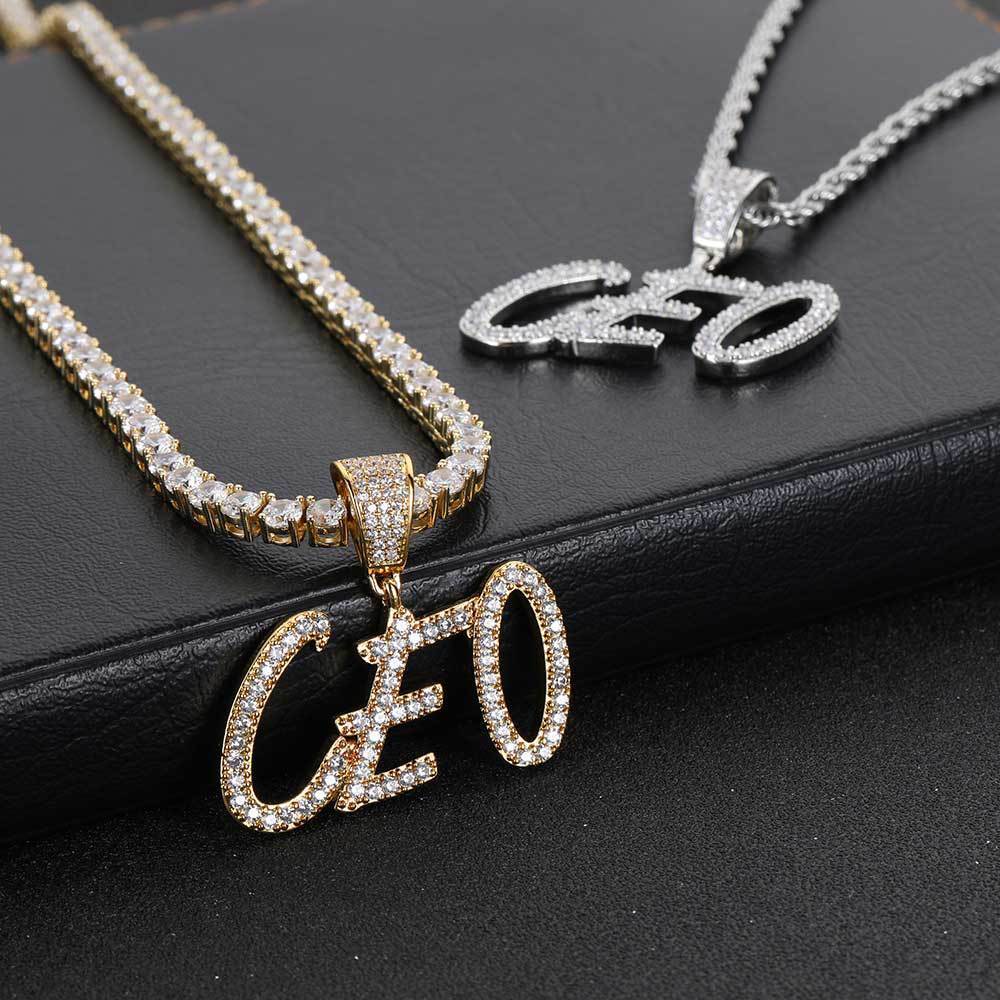 Hip Hop Straw Body Alphanumeric Patchwork DIY Pendant Micro Zirconia Necklace