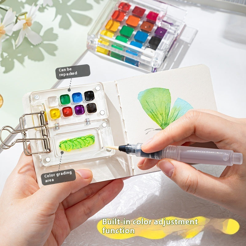 Mini Watercolor Color Box Acrylic Box Portable Portable Journal Book Sketch Travel Painting Picture Book