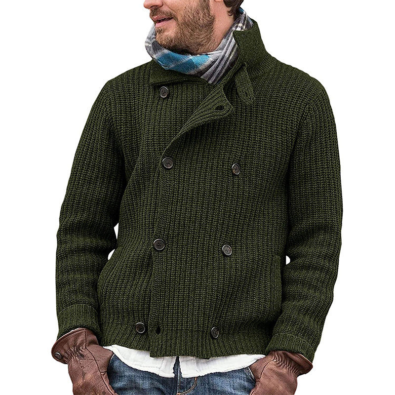 Solid Color Button Knitted Double Breasted Sweater