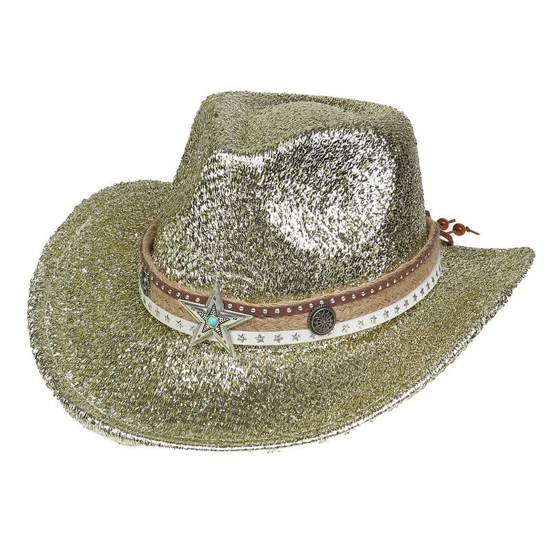 Festival Party Gathering Silver Western Denim Fedora Hat Felt