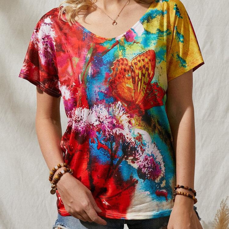 Butterfly Print Casual Style Short Sleeve Women