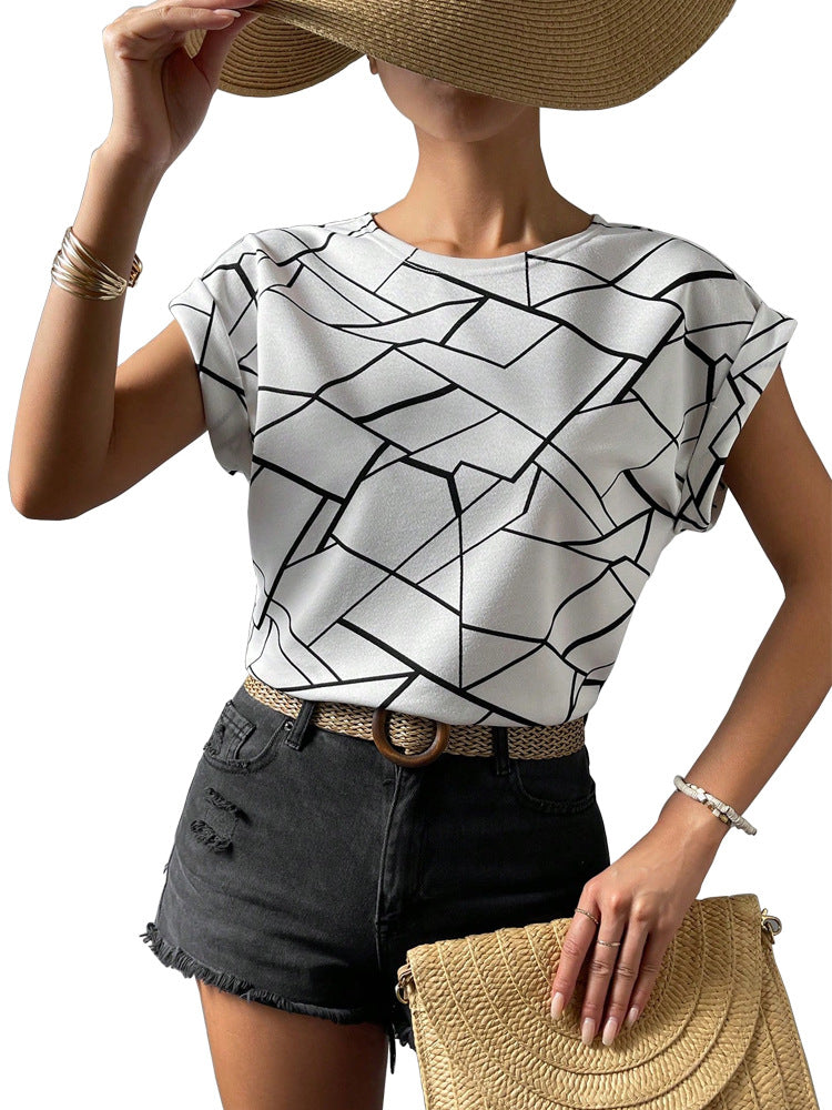 Short Sleeve Women's Printed Wear Fashion Round Neck