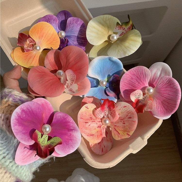 High-end Atmosphere Butterfly Orchid Side Clip Grip Flowers Hair Styling Clip