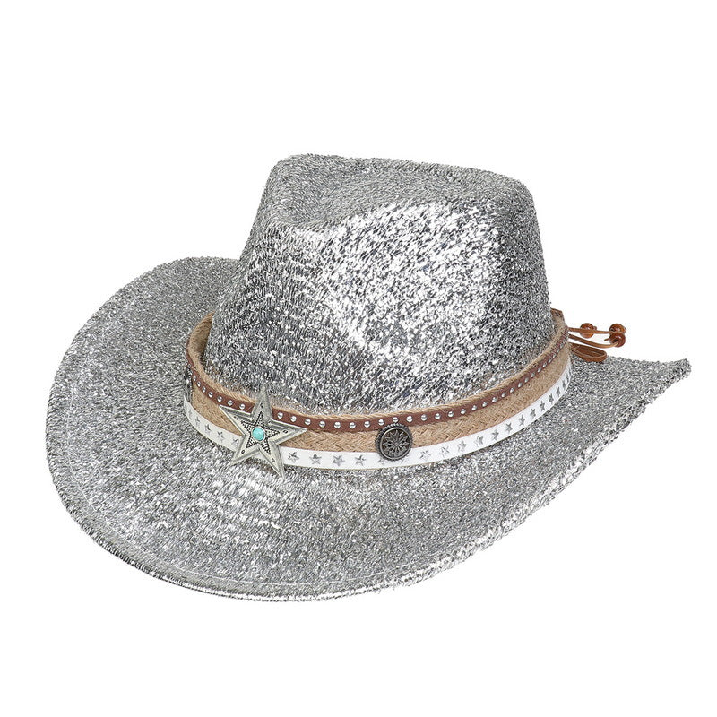 Festival Party Gathering Silver Western Denim Fedora Hat Felt