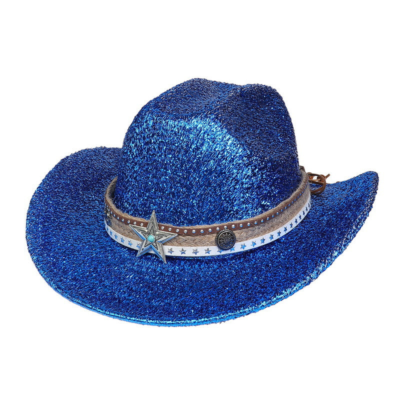 Festival Party Gathering Silver Western Denim Fedora Hat Felt