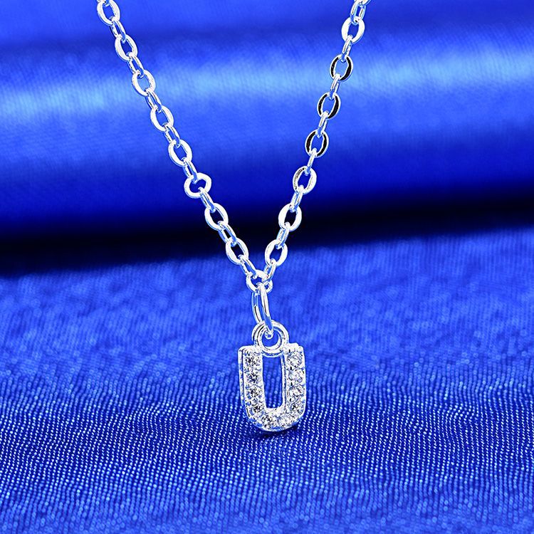 925 Rhinestone 26 Letter Necklace Minimalist Design