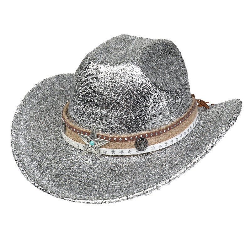 Festival Party Gathering Silver Western Denim Fedora Hat Felt