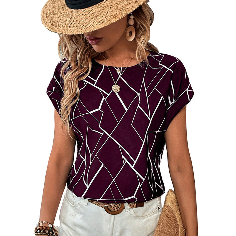 Short Sleeve Women's Printed Wear Fashion Round Neck