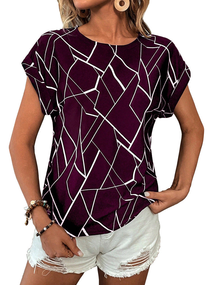 Short Sleeve Women's Printed Wear Fashion Round Neck