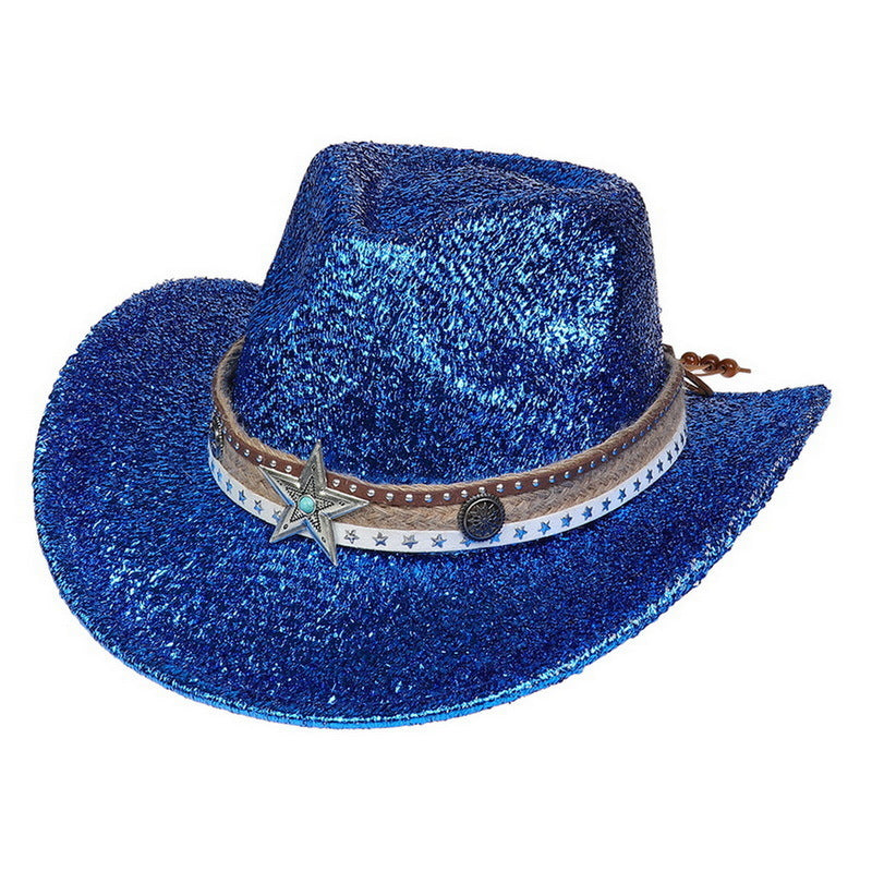 Festival Party Gathering Silver Western Denim Fedora Hat Felt