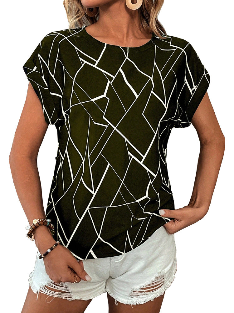 Short Sleeve Women's Printed Wear Fashion Round Neck