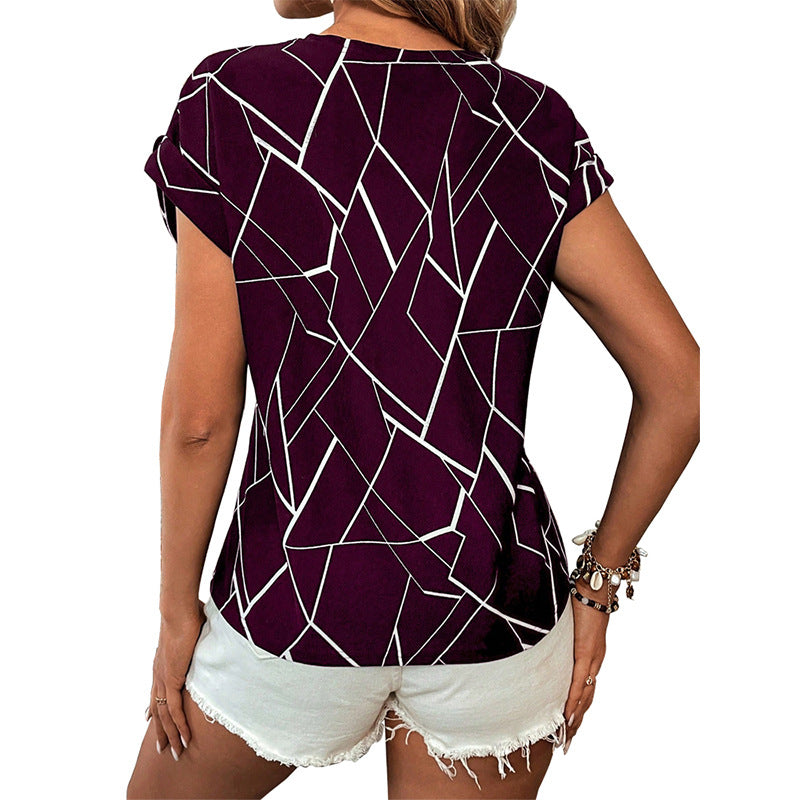 Short Sleeve Women's Printed Wear Fashion Round Neck