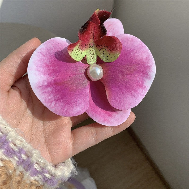 High-end Atmosphere Butterfly Orchid Side Clip Grip Flowers Hair Styling Clip