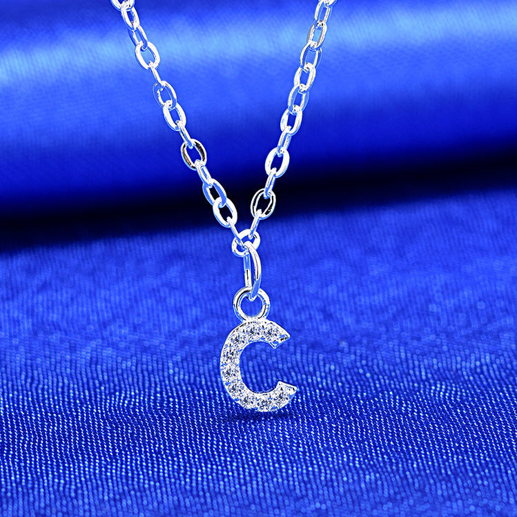 925 Rhinestone 26 Letter Necklace Minimalist Design