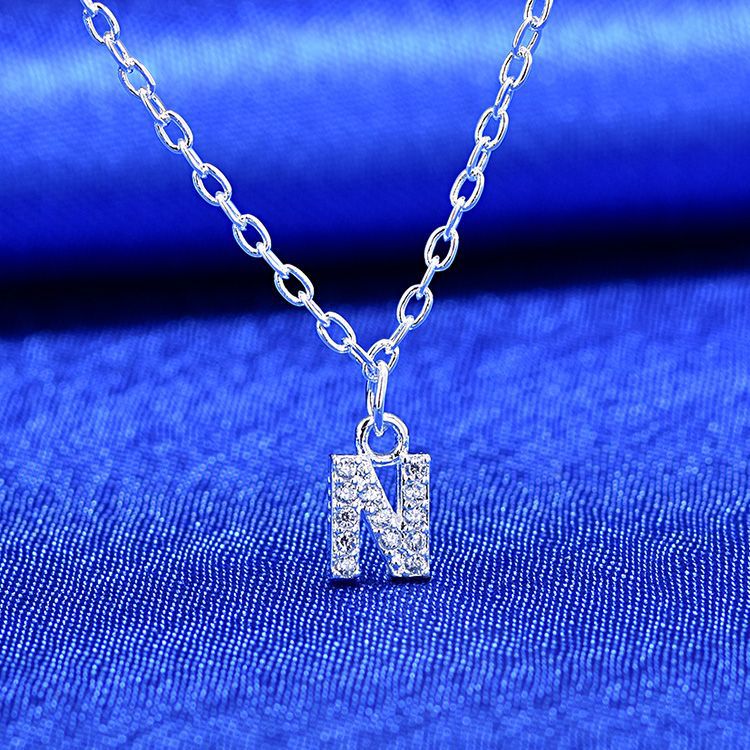 925 Rhinestone 26 Letter Necklace Minimalist Design