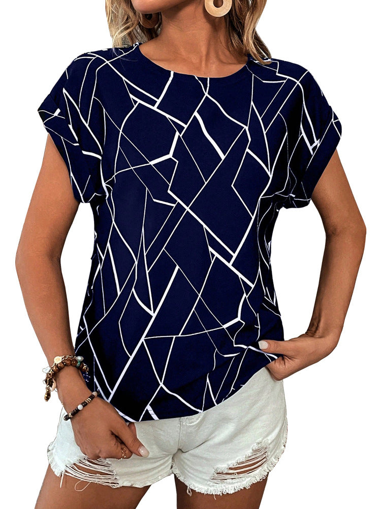 Short Sleeve Women's Printed Wear Fashion Round Neck