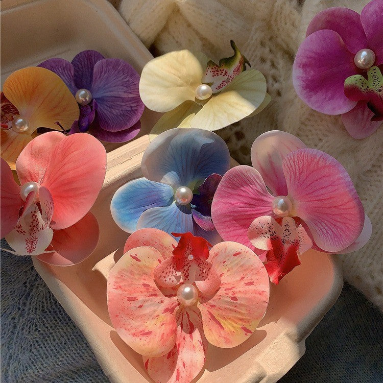 High-end Atmosphere Butterfly Orchid Side Clip Grip Flowers Hair Styling Clip