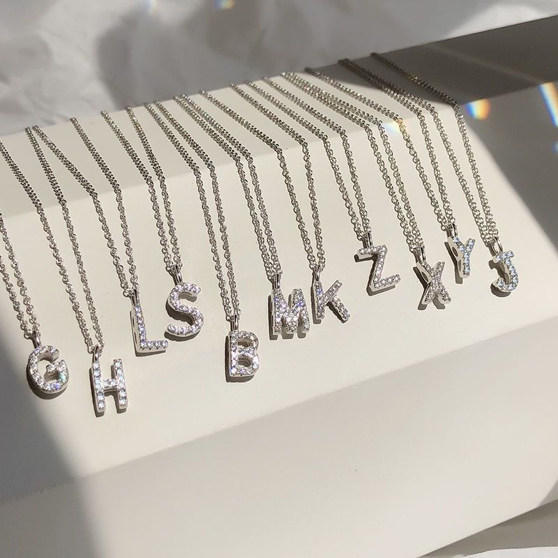 925 Rhinestone 26 Letter Necklace Minimalist Design