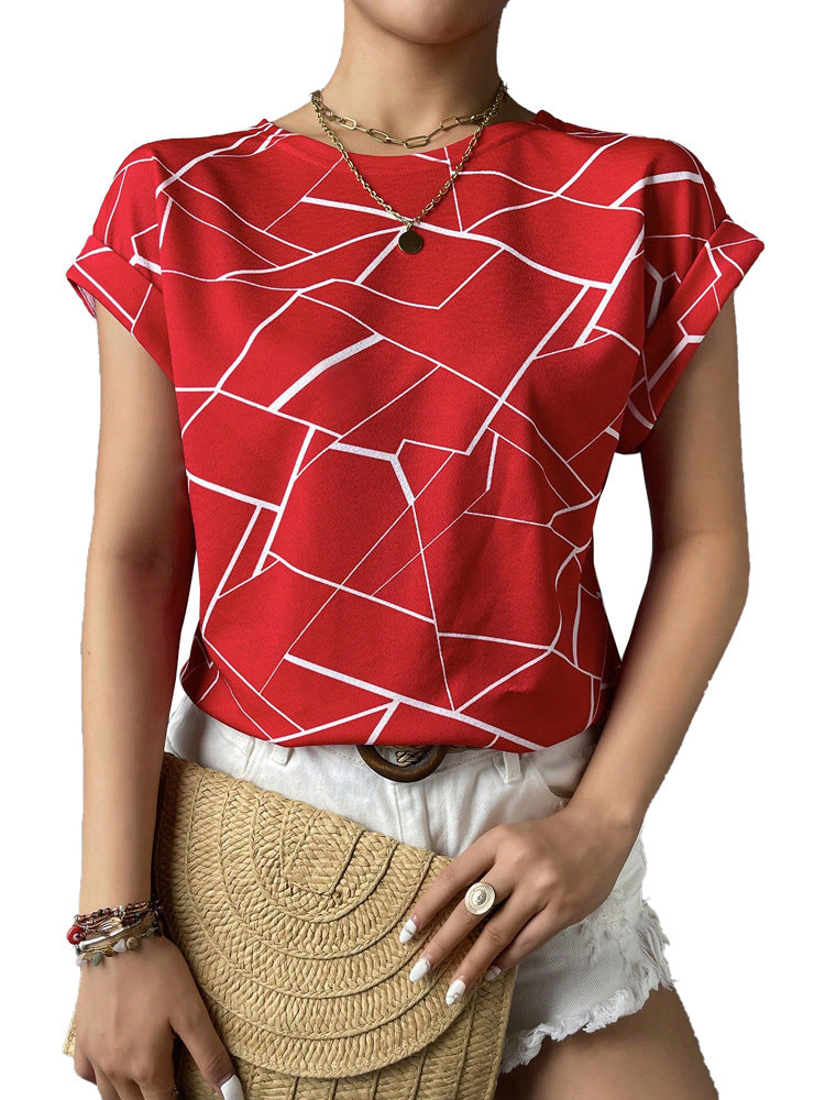 Short Sleeve Women's Printed Wear Fashion Round Neck