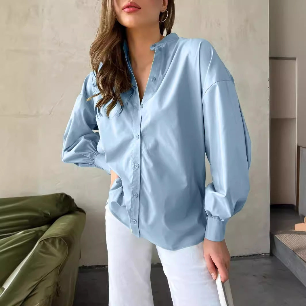 Women's Lantern Sleeve Shirt Round Neck