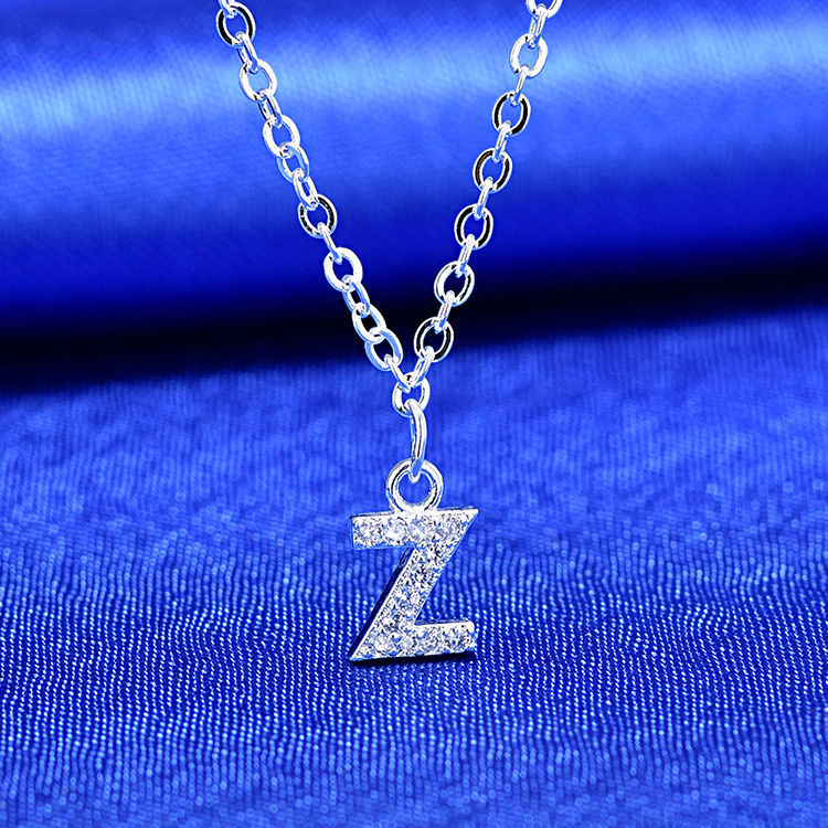 925 Rhinestone 26 Letter Necklace Minimalist Design