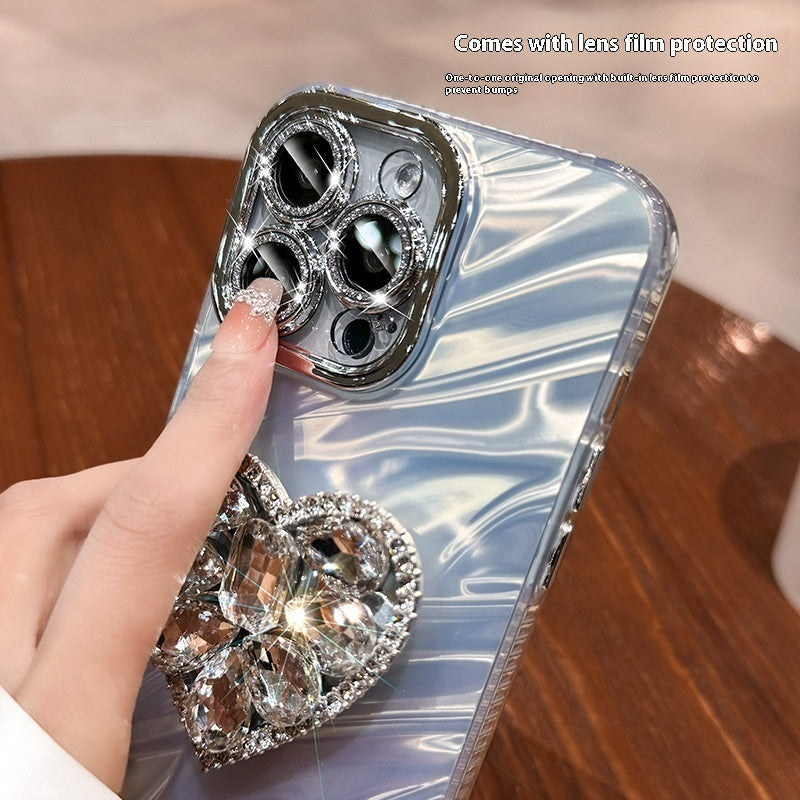 Lens Protector Rhinestone Love Bracket Phone Case