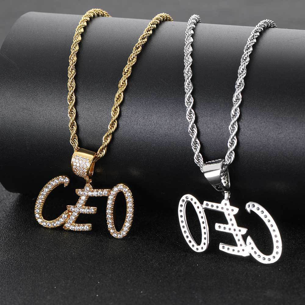 Hip Hop Straw Body Alphanumeric Patchwork DIY Pendant Micro Zirconia Necklace