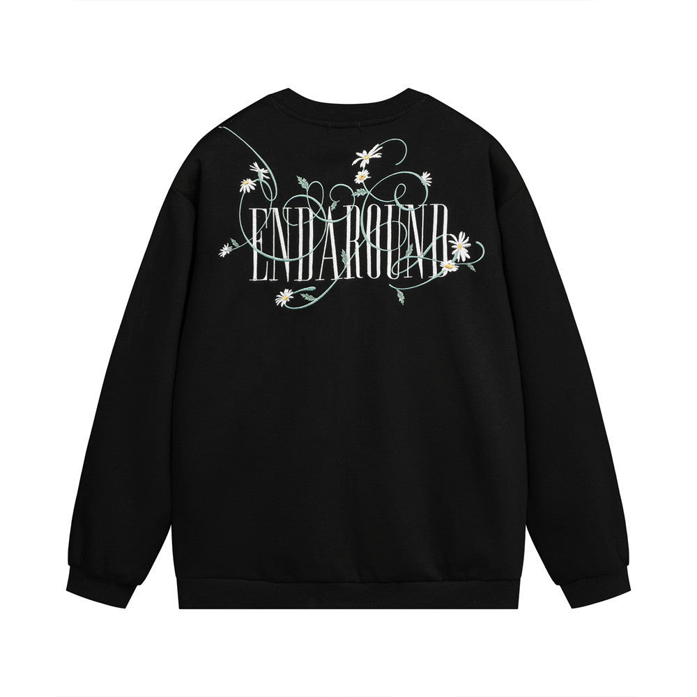 Gothic Letter Floral Embroidered Sweater Men