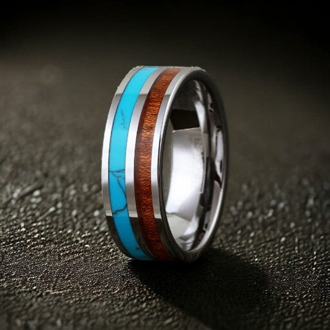 Men's 8mm Double Slot Patch Stainless Steel Ring