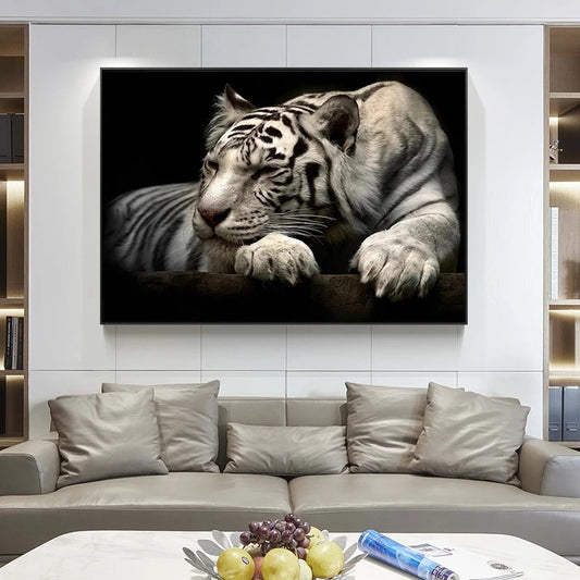 Modern Animal Canvas Painting Tiger Head Black And White Posters