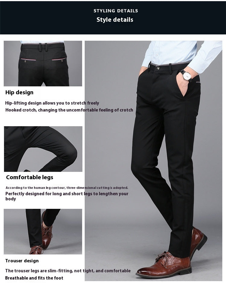 Men's Business Elastic Casual Suit Pants Slim Korean Style Trendy British Non-ironing Full Elastic Force